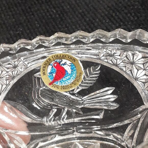 MCM crystal candy bowl with etched bird  and small trinket dish with etched bird - Picture 9 of 11